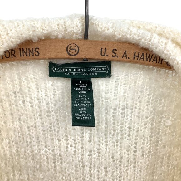 Lauren Jeans Co RL Women's Sweater Cream Black Stripe L Shawl Collar Open Front - Picture 2 of 3